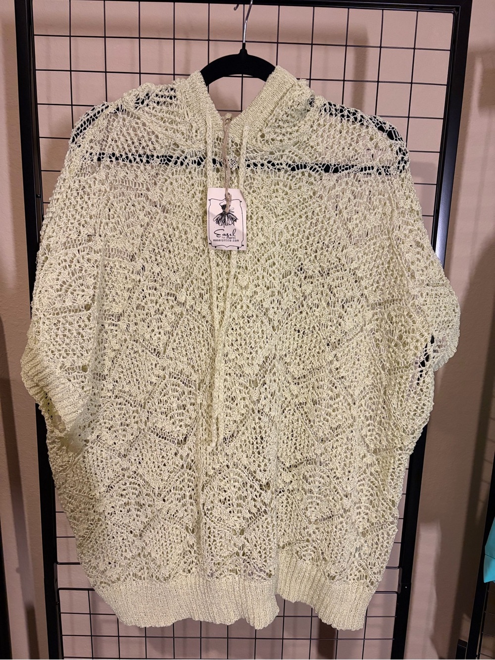easel Pale Green Openwork Crochet Hooded Top